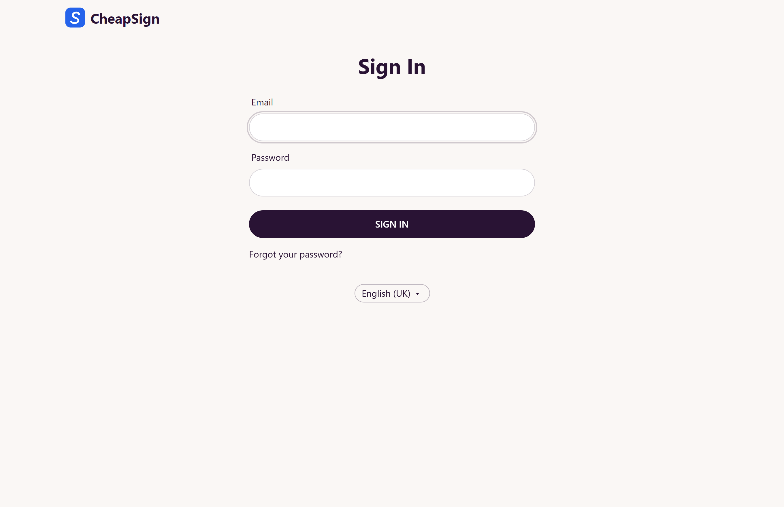 CheapSign sign-in screen